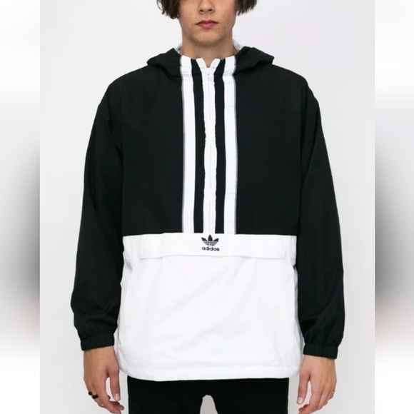 Adidas Pullover Hoodie Jacket Outerwear Mens Black and White Size Large - Picture 1 of 12